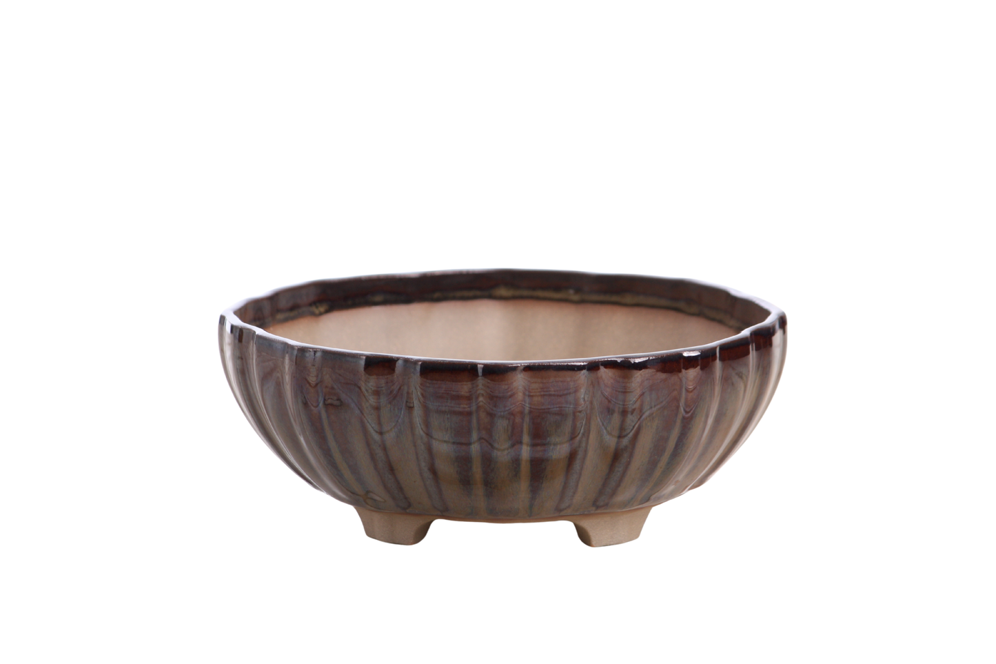 Willow Bonsai Ceramics Lily Bonsai Pot 7 Inch – Sculpted Rounded Ceramic Bonsai & Succulent Planter with Wavy Profile, High‑Fired Frost‑Proof Stoneware, Handmade in USA (Dark Honey)