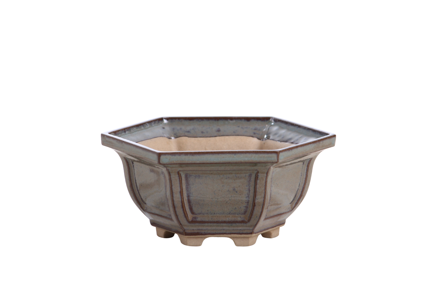 Willow Bonsai Ceramics Hexagonal Windowed Bonsai Pot 5 Inch – Semi‑Cascade Planter, High‑Fired Frost‑Proof Stoneware with Drainage & Wiring Holes, Handmade in USA (Starry Night)