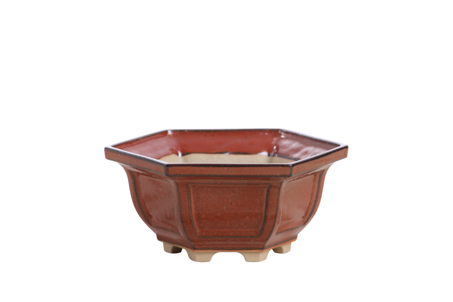 Willow Bonsai Ceramics Hexagonal Windowed Bonsai Pot 5 Inch – Semi‑Cascade Planter, High‑Fired Frost‑Proof Stoneware with Drainage & Wiring Holes, Handmade in USA (Sunset)