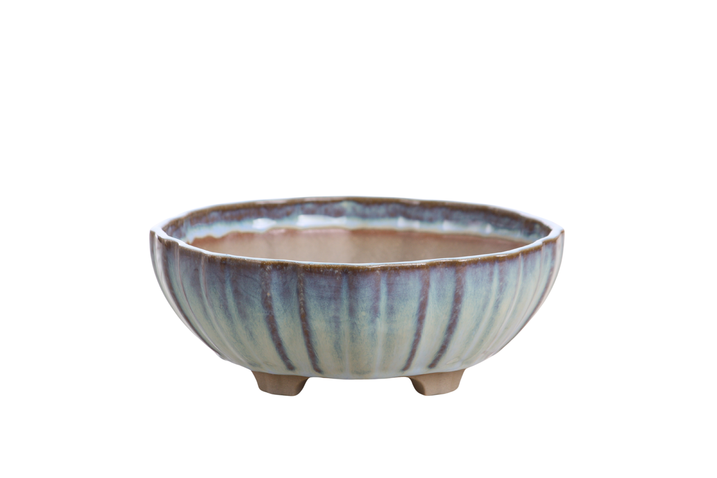 Willow Bonsai Ceramics Lily Bonsai Pot 7 Inch – Sculpted Rounded Ceramic Bonsai & Succulent Planter with Wavy Profile, High‑Fired Frost‑Proof Stoneware, Handmade in USA (Glacier)