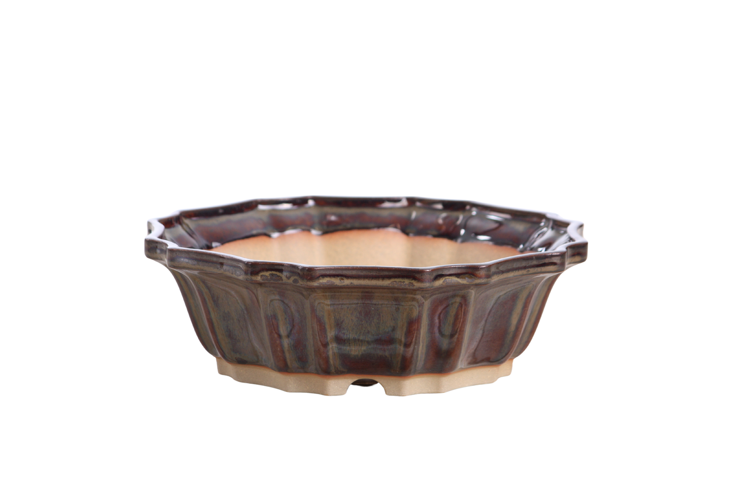 Willow Bonsai Ceramics Flower Design Bonsai Pot 8 Inch – Elegant Ceramic Bonsai & Succulent Planter, High‑Fired Frost‑Proof Stoneware with Drainage & Wiring Holes, Handmade in USA (Dark Honey)