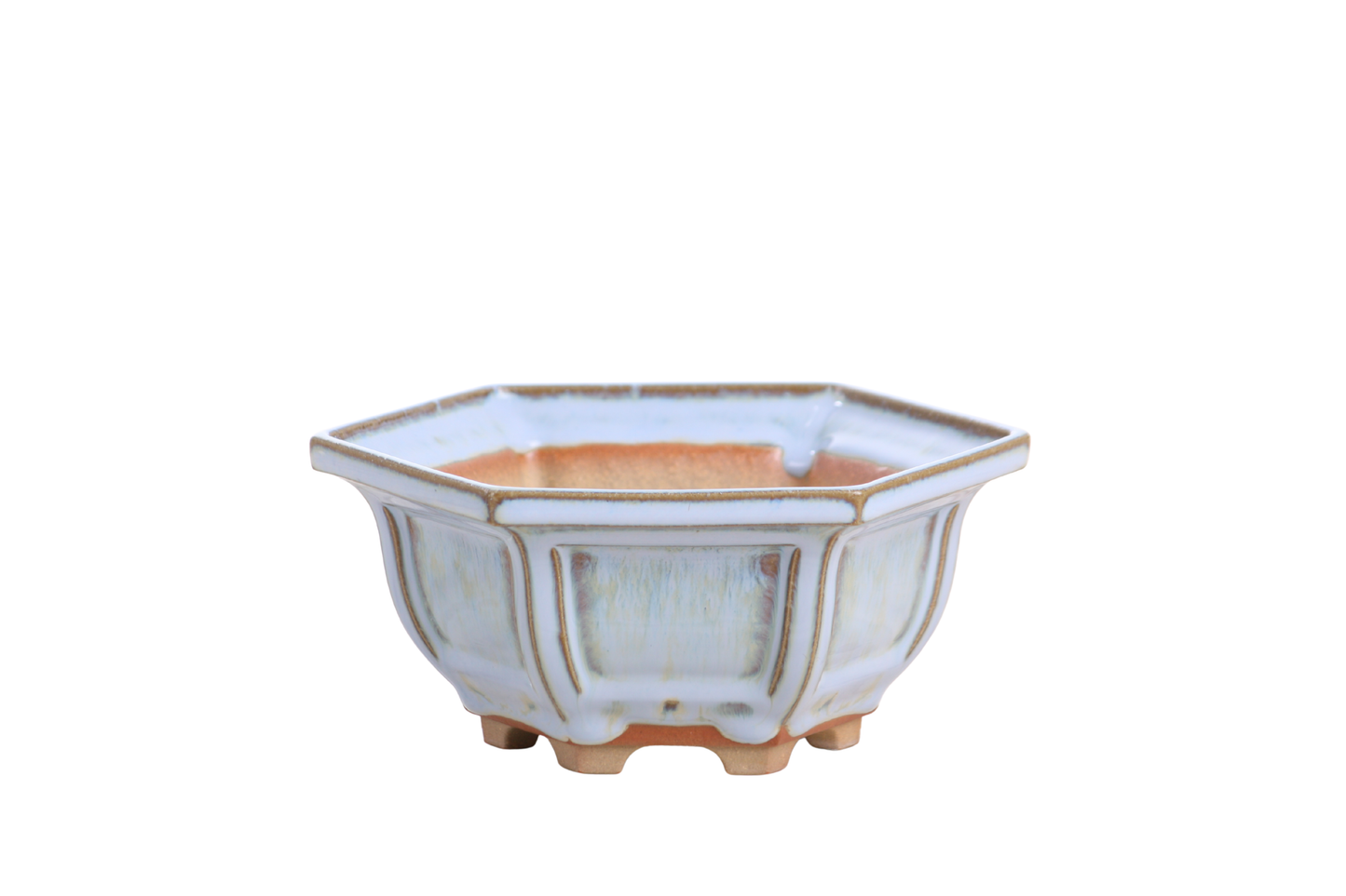 Willow Bonsai Ceramics Hexagonal Windowed Bonsai Pot 5 Inch – Semi‑Cascade Planter, High‑Fired Frost‑Proof Stoneware with Drainage & Wiring Holes, Handmade in USA (Glacier)