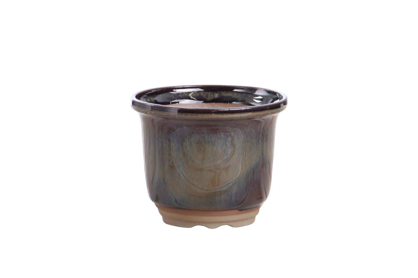Willow Bonsai Ceramics Flute Bonsai Pot 4 Inch – Round Semi‑Cascade Ceramic Bonsai & Succulent Planter with Fluted Profile and Banded Base, High‑Fired Frost‑Proof Stoneware, Handmade in USA (Dark Honey)