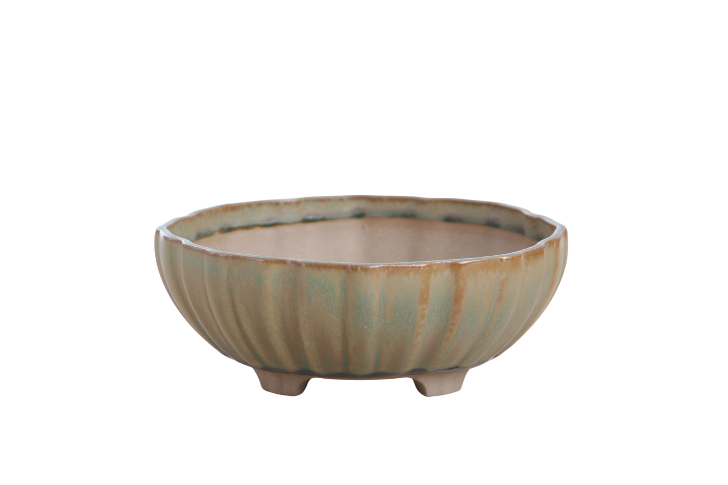 Willow Bonsai Ceramics Lily Bonsai Pot 7 Inch – Sculpted Rounded Ceramic Bonsai & Succulent Planter with Wavy Profile, High‑Fired Frost‑Proof Stoneware, Handmade in USA (Speckled Moss)