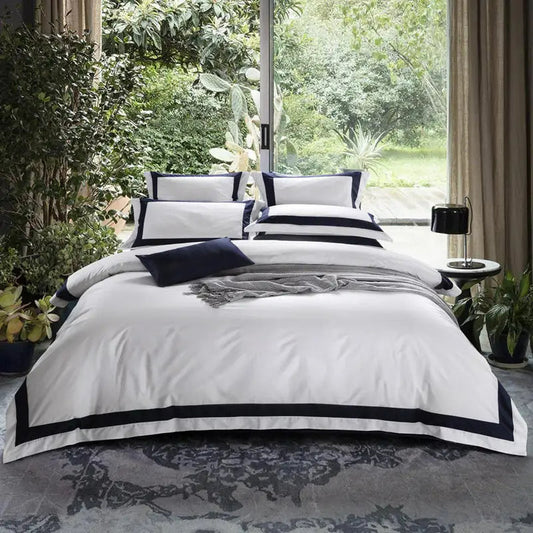 Degella Luxury Stripe Egyptian Cotton White Bedding Set