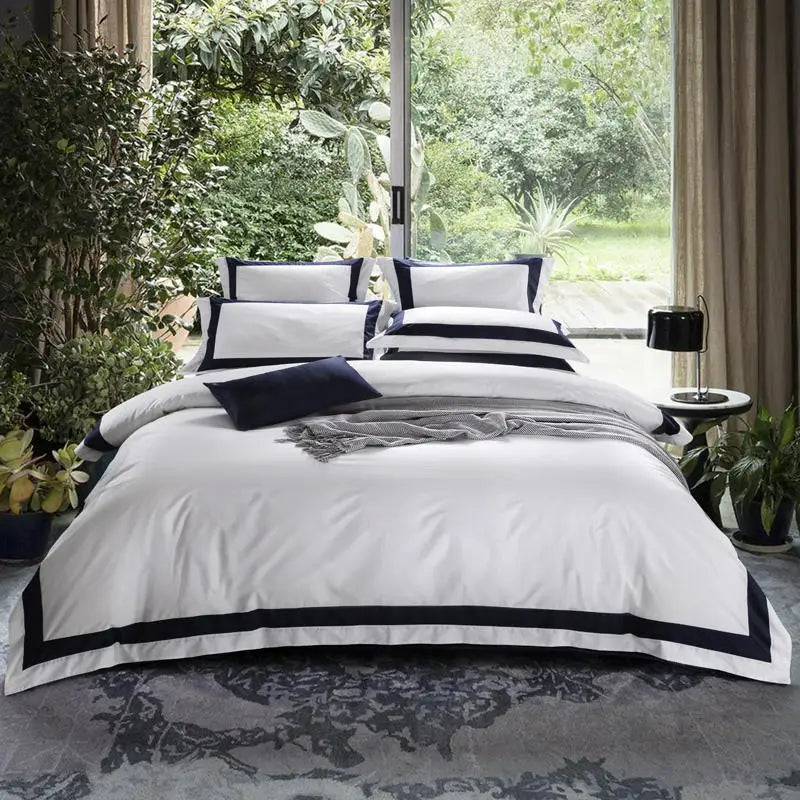 Degella Luxury Stripe Egyptian Cotton White Bedding Set