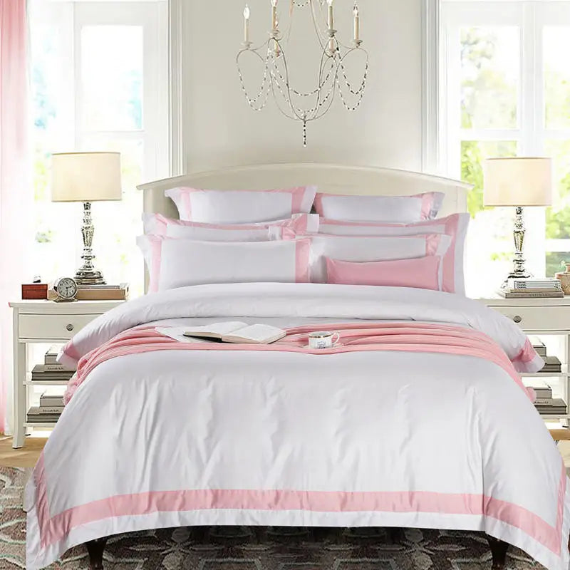 Degella Luxury Stripe Egyptian Cotton White Bedding Set