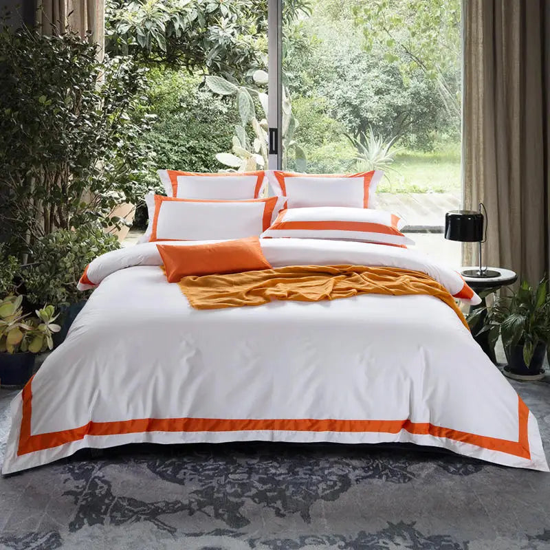 Degella Luxury Stripe Egyptian Cotton White Bedding Set