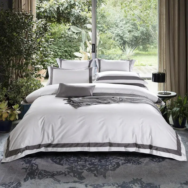Degella Luxury Stripe Egyptian Cotton White Bedding Set