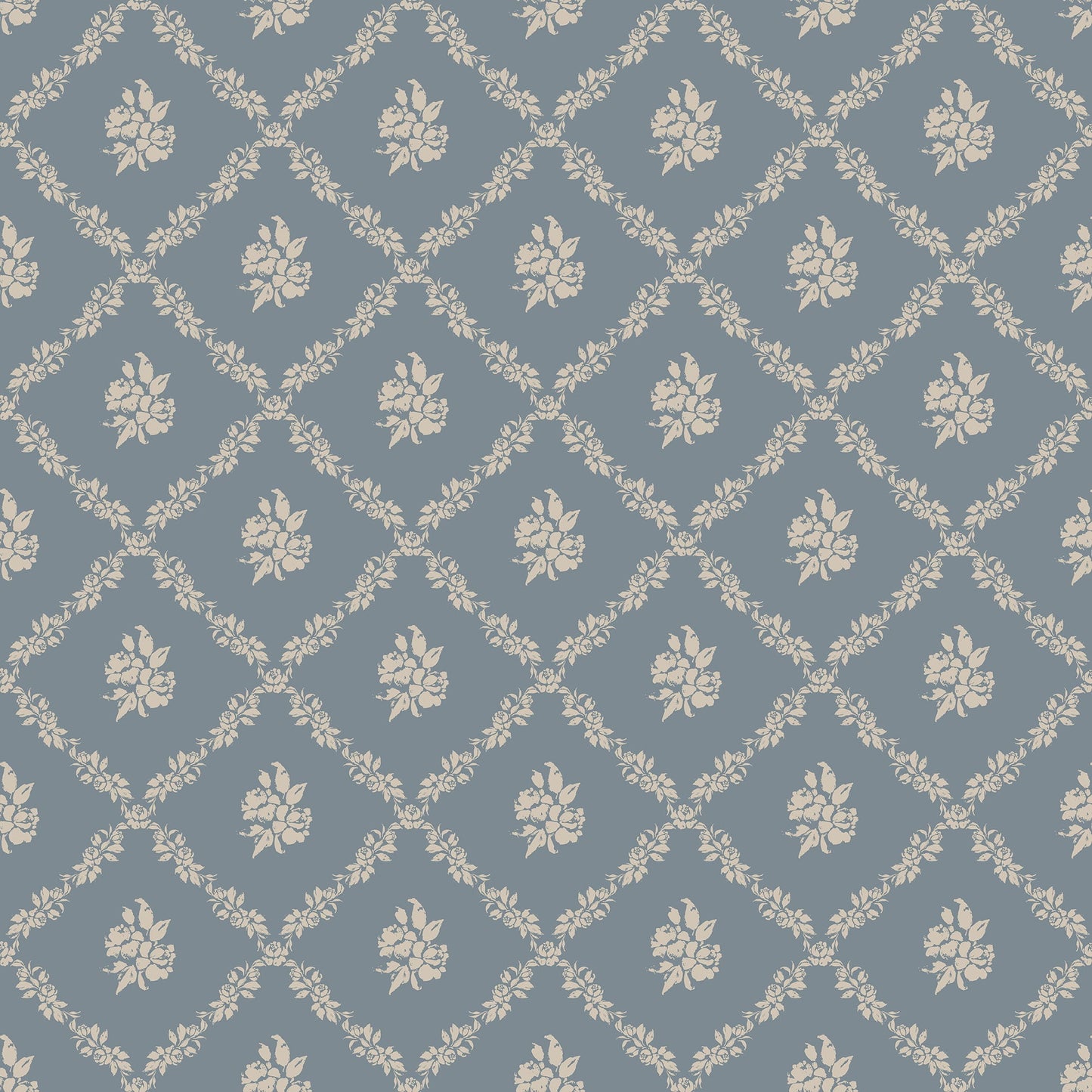 Della Blue Wallpaper | Vintage Floral Diamond Lattice
