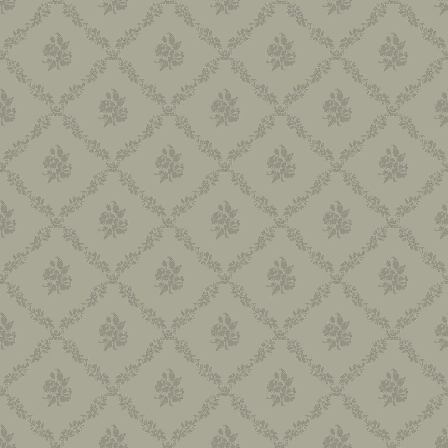 Della Sage Green Wallpaper | Vintage Floral Diamond Lattice