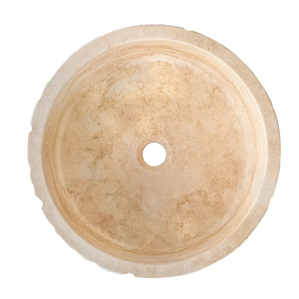 Denizli Beige Travertine Rustic Stone Round Above Vanity Bathroom Sink (D)16" (H)6"