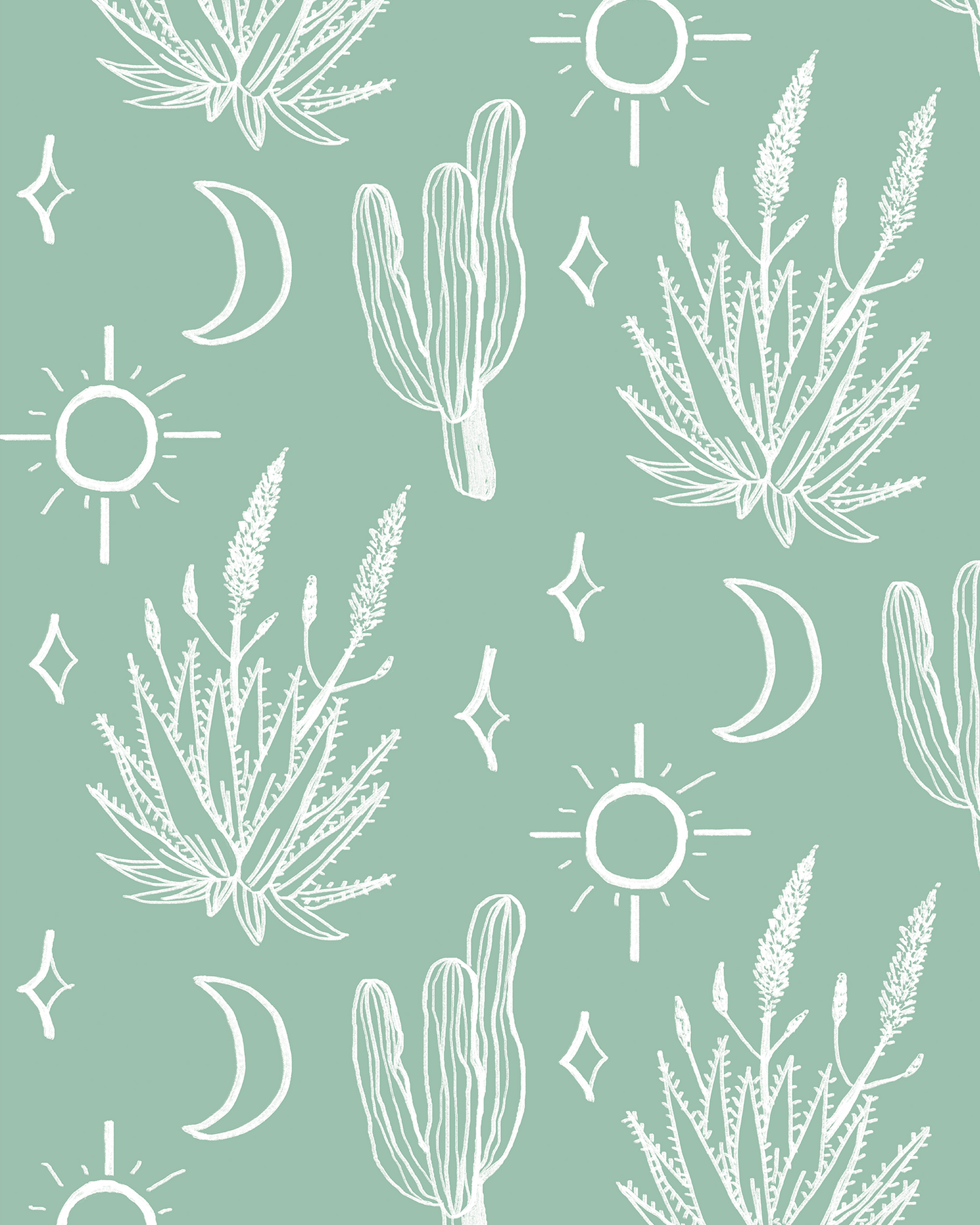 Desert Sky Wallpaper, large pattern, mint and white