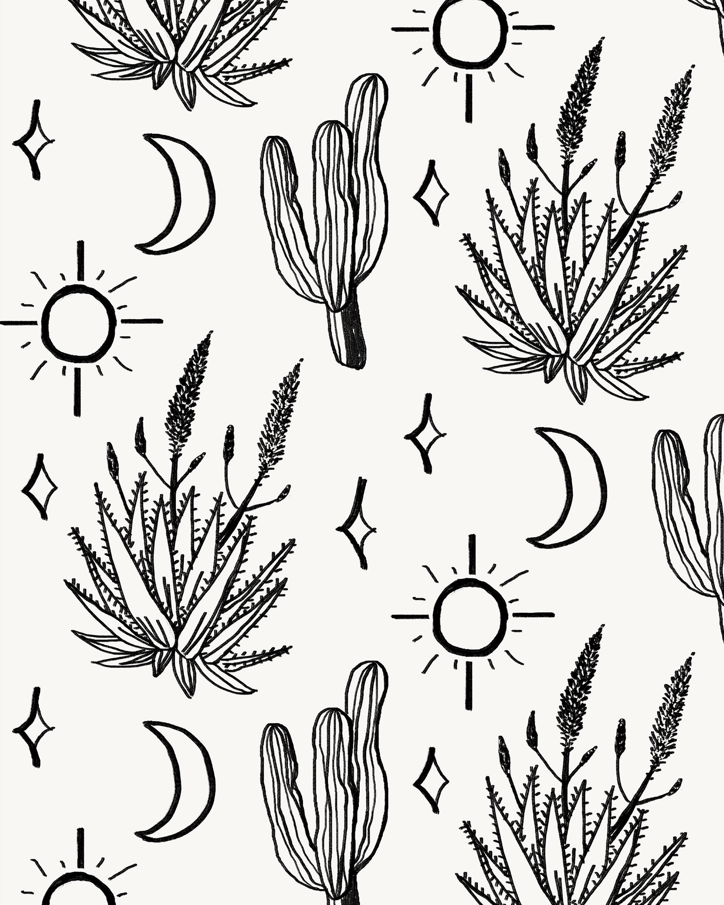Desert Sky Wallpaper, large pattern, white and black
