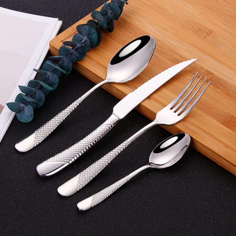 Diagonal Textured Stainless Steel Cutlery Set