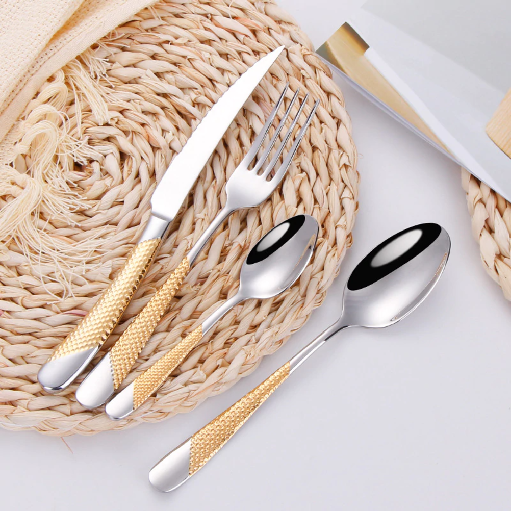 Diagonal Textured Stainless Steel Cutlery Set