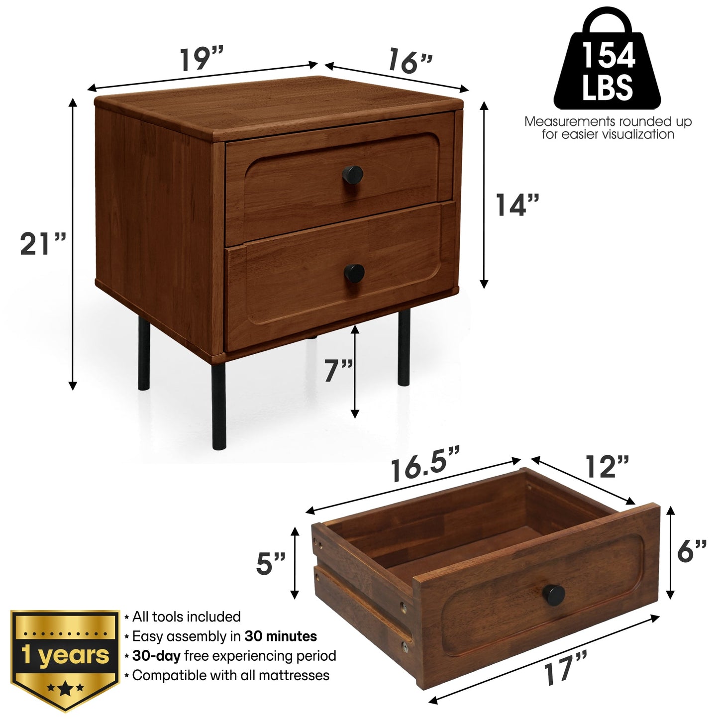 Acacia Savana Mid-Century 2 - Drawer Solid Wood Nightstand