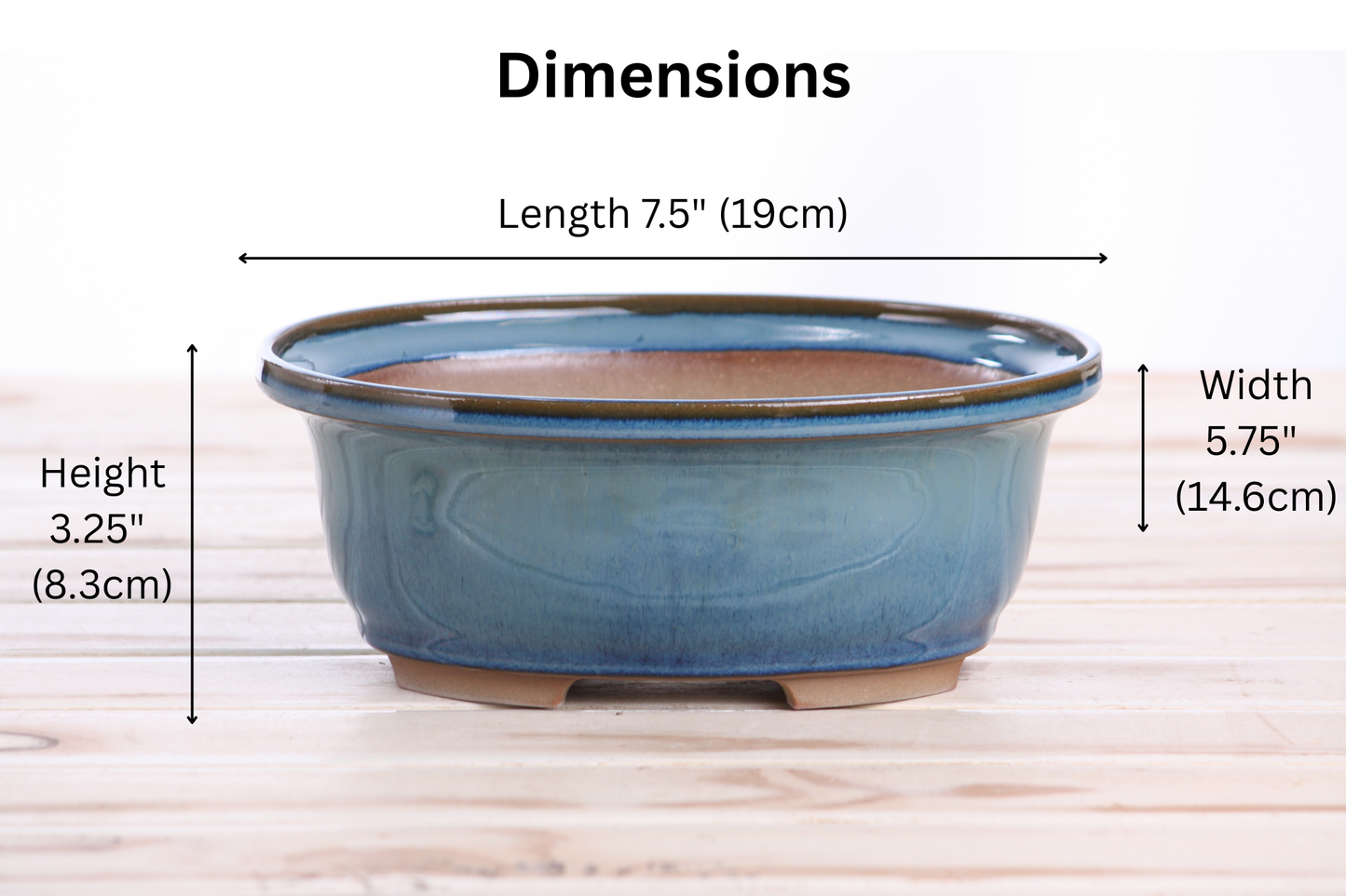 Willow Bonsai Ceramics Fat Bonsai Pot 7.5 Inch – Bold Oval Ceramic Bonsai & Succulent Planter with Accentuated Rim, High‑Fired Frost‑Proof Stoneware, Handmade in USA (Peacock 2025)