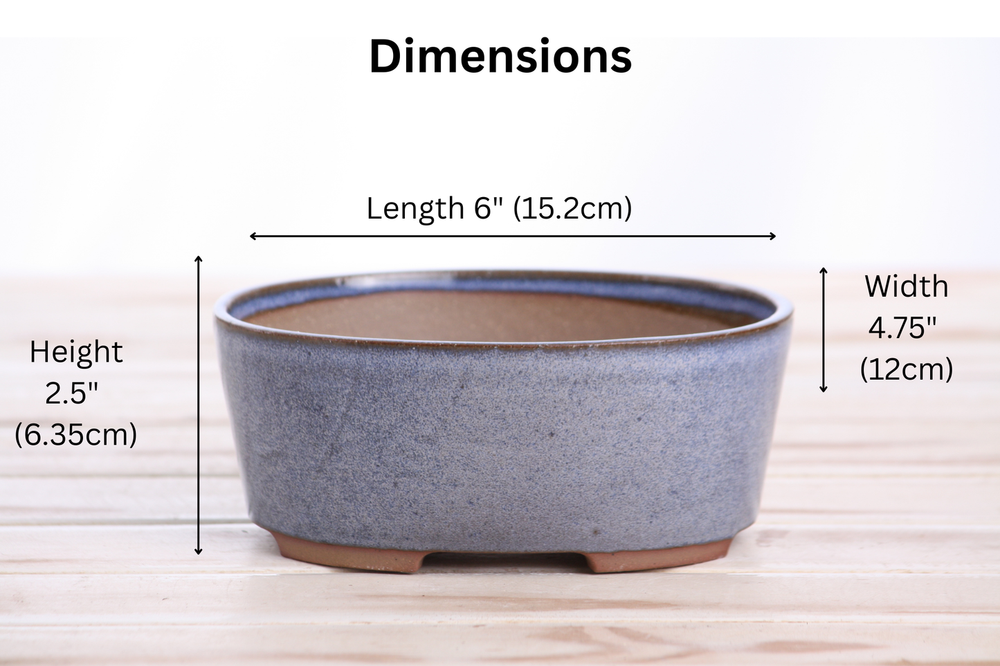 Willow Bonsai Ceramics Oval A Bonsai Pot 6 Inch – Straight‑Sided Oval Ceramic Bonsai & Succulent Planter, High‑Fired Frost‑Proof Stoneware with Drainage & Wiring Holes, Handmade in USA (Denim)