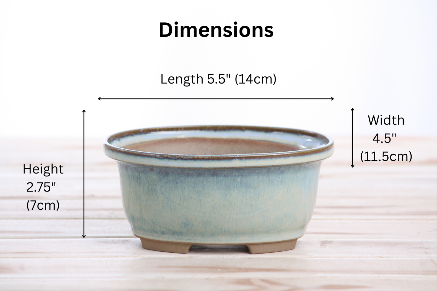 Willow Bonsai Ceramics Fat Bonsai Pot 5.5 Inch – Bold Oval Ceramic Bonsai & Succulent Planter with Accentuated Rim, High‑Fired Frost‑Proof Stoneware, Handmade in USA (Glacier)