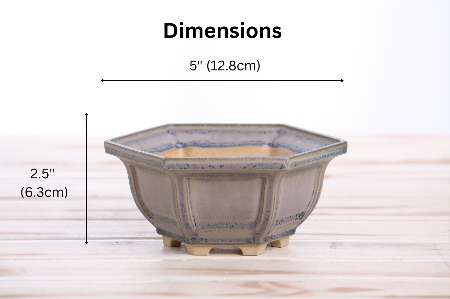 Willow Bonsai Ceramics Hexagonal Windowed Bonsai Pot 5 Inch – Semi‑Cascade Planter, High‑Fired Frost‑Proof Stoneware with Drainage & Wiring Holes, Handmade in USA (Ocean)