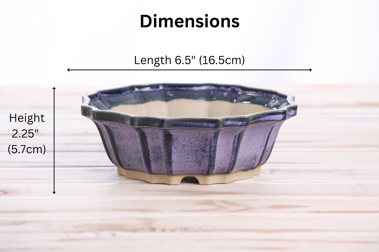 Willow Bonsai Ceramics Flower Design Bonsai Pot 6.5 Inch – Elegant Ceramic Bonsai & Succulent Planter, High‑Fired Frost‑Proof Stoneware with Drainage & Wiring Holes, Handmade in USA (Purple)