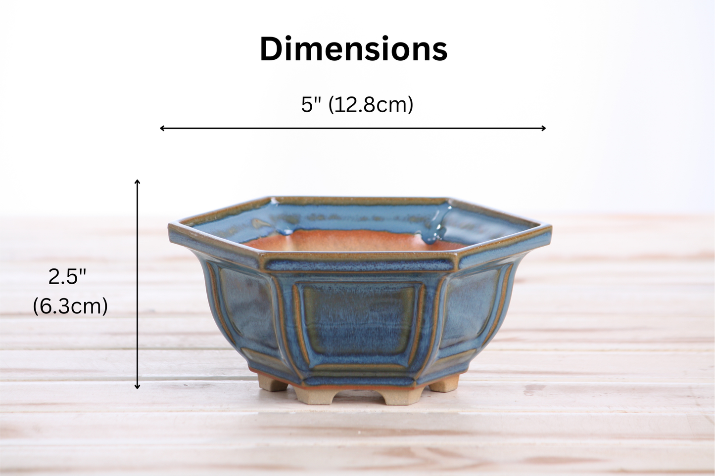 Willow Bonsai Ceramics Hexagonal Windowed Bonsai Pot 5 Inch – Semi‑Cascade Planter, High‑Fired Frost‑Proof Stoneware with Drainage & Wiring Holes, Handmade in USA (Peacock 2025)