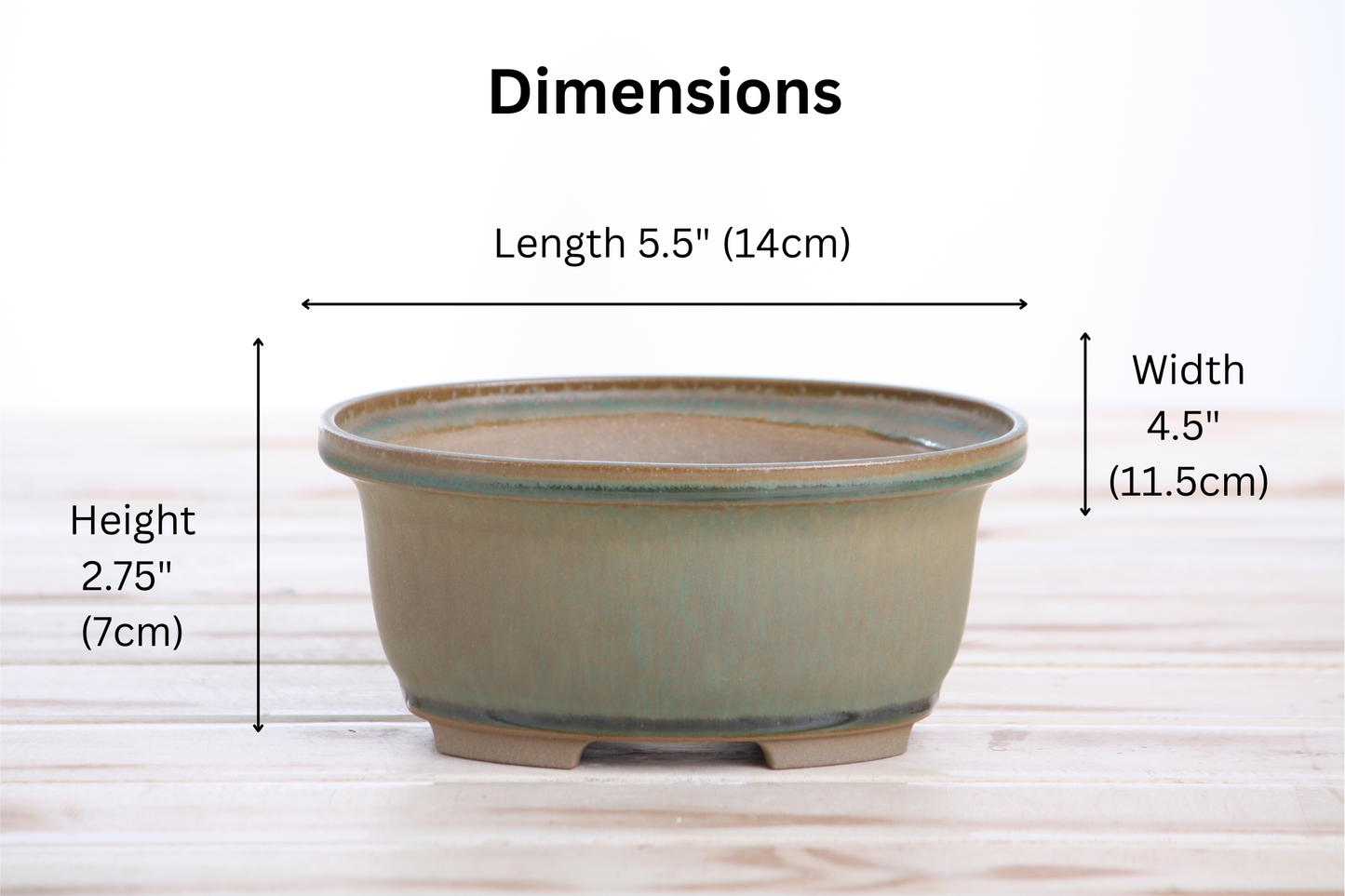 Willow Bonsai Ceramics Fat Bonsai Pot 5.5 Inch – Bold Oval Ceramic Bonsai & Succulent Planter with Accentuated Rim, High‑Fired Frost‑Proof Stoneware, Handmade in USA (Speckled Moss)