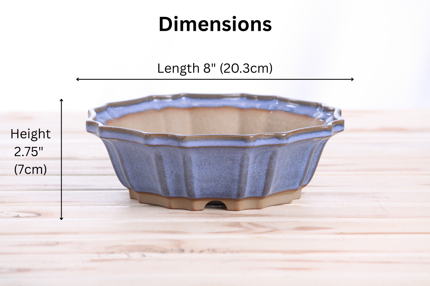 Willow Bonsai Ceramics Flower Design Bonsai Pot 8 Inch – Elegant Ceramic Bonsai & Succulent Planter, High‑Fired Frost‑Proof Stoneware with Drainage & Wiring Holes, Handmade in USA (Denim)