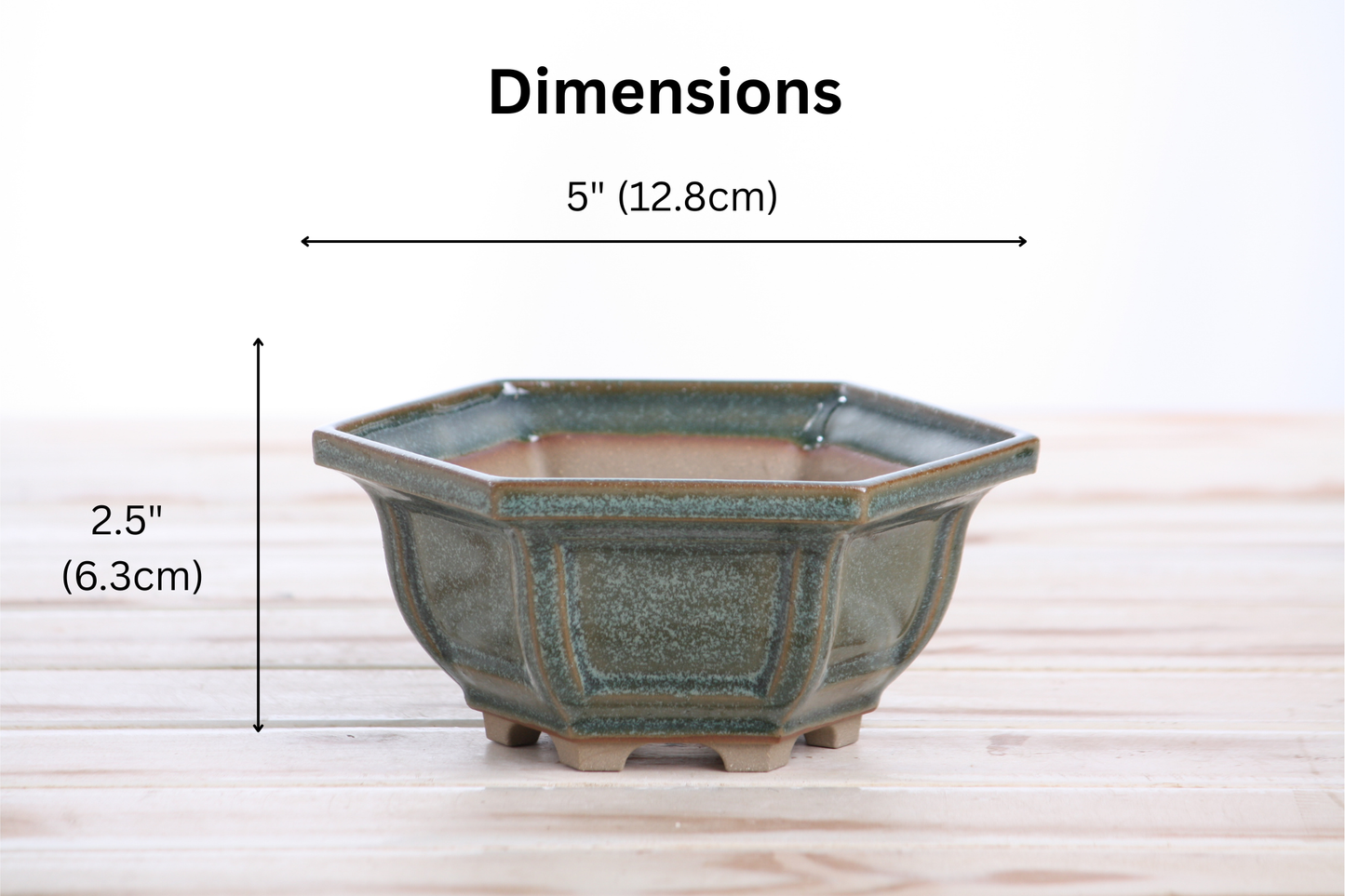Willow Bonsai Ceramics Hexagonal Windowed Bonsai Pot 5 Inch – Semi‑Cascade Planter, High‑Fired Frost‑Proof Stoneware with Drainage & Wiring Holes, Handmade in USA (Seaweed 2025)
