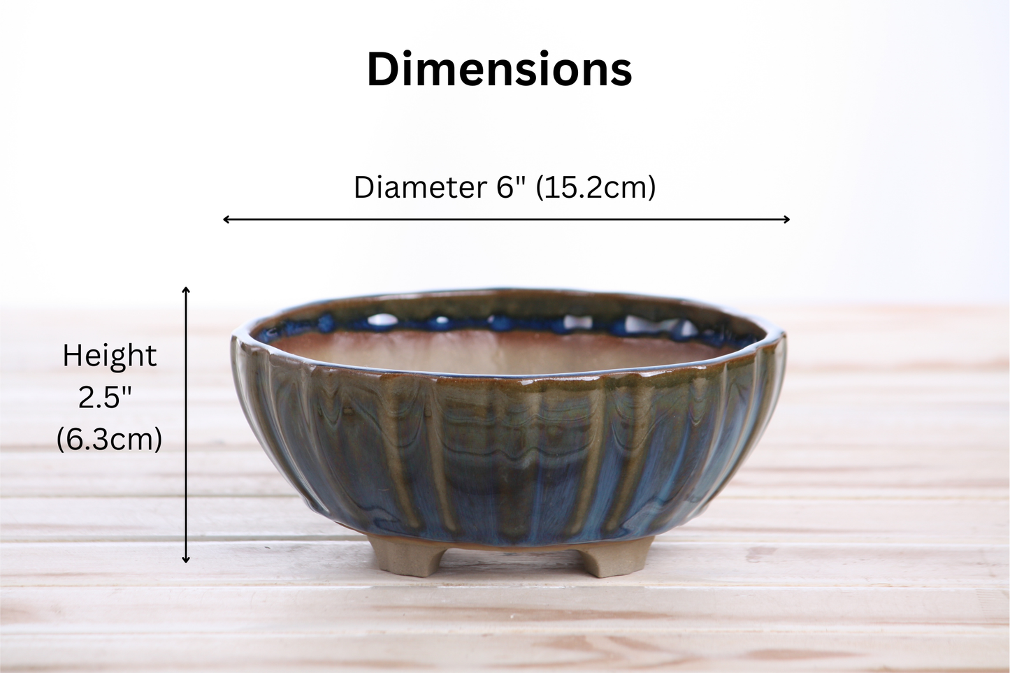 Willow Bonsai Ceramics Lily Bonsai Pot 6 Inch – Sculpted Rounded Ceramic Bonsai & Succulent Planter with Wavy Profile, High‑Fired Frost‑Proof Stoneware, Handmade in USA (Peacock)