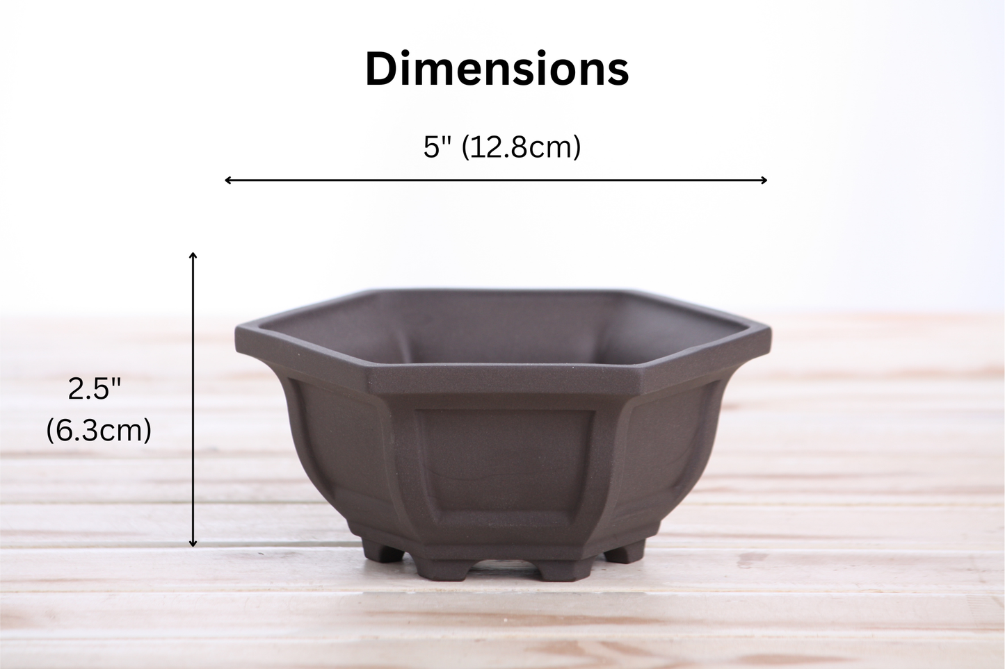 Willow Bonsai Ceramics Hexagonal Windowed Bonsai Pot 5 Inch – Semi‑Cascade Planter, High‑Fired Frost‑Proof Stoneware with Drainage & Wiring Holes, Handmade in USA (Unglazed Black)