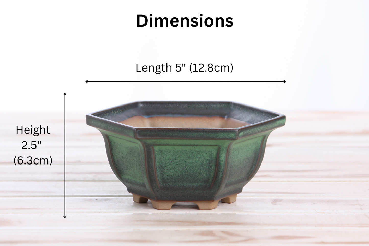Willow Bonsai Ceramics Hexagonal Windowed Bonsai Pot 5 Inch – Semi‑Cascade Planter, High‑Fired Frost‑Proof Stoneware with Drainage & Wiring Holes, Handmade in USA (Avocado)
