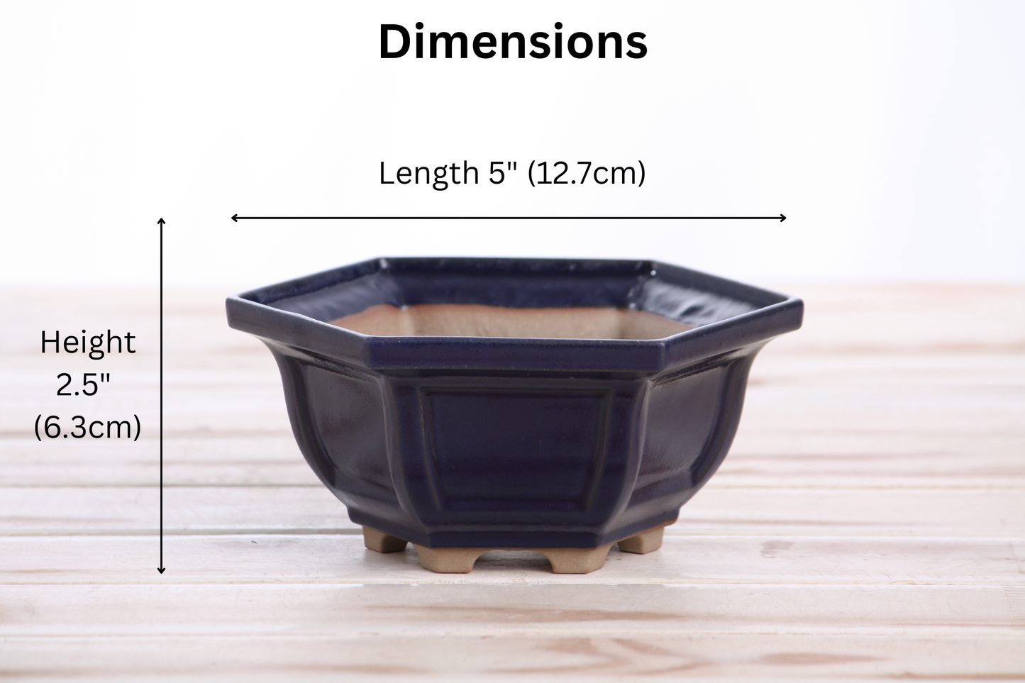 Willow Bonsai Ceramics Hexagonal Windowed Bonsai Pot 5 Inch – Semi‑Cascade Planter, High‑Fired Frost‑Proof Stoneware with Drainage & Wiring Holes, Handmade in USA (Ruri)