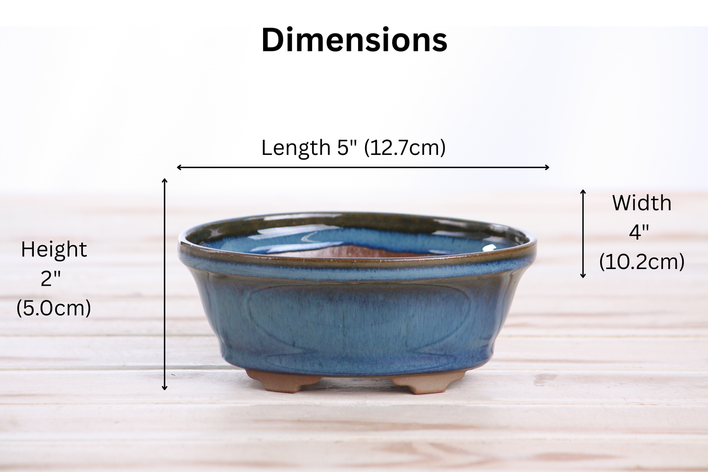 Willow Bonsai Ceramics Oval B Bonsai Pot 5 Inch – Tapered Oval Ceramic Bonsai & Succulent Planter with Accentuated Rim, High‑Fired Frost‑Proof Stoneware, Handmade in USA (Peacock)