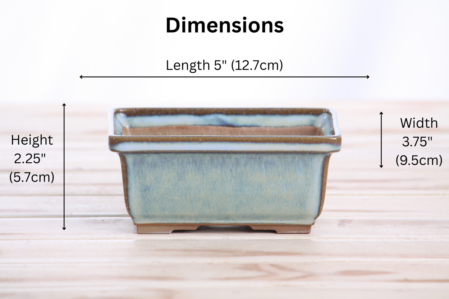 Willow Bonsai Ceramics Rectangle Deep Bonsai Pot 5 Inch – Higher‑Profile Rectangular Ceramic Bonsai & Succulent Planter with Accentuated Rim, High‑Fired Frost‑Proof Stoneware, Handmade in USA (Glacier)