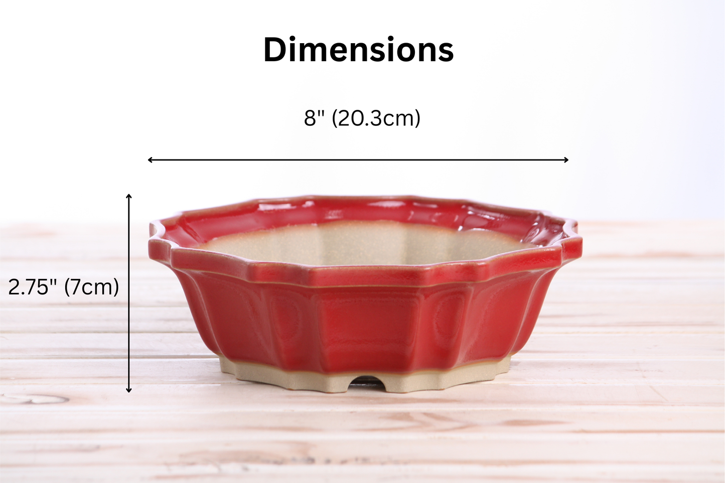 Willow Bonsai Ceramics Flower Design Bonsai Pot 8 Inch – Elegant Ceramic Bonsai & Succulent Planter, High‑Fired Frost‑Proof Stoneware with Drainage & Wiring Holes, Handmade in USA (Red)