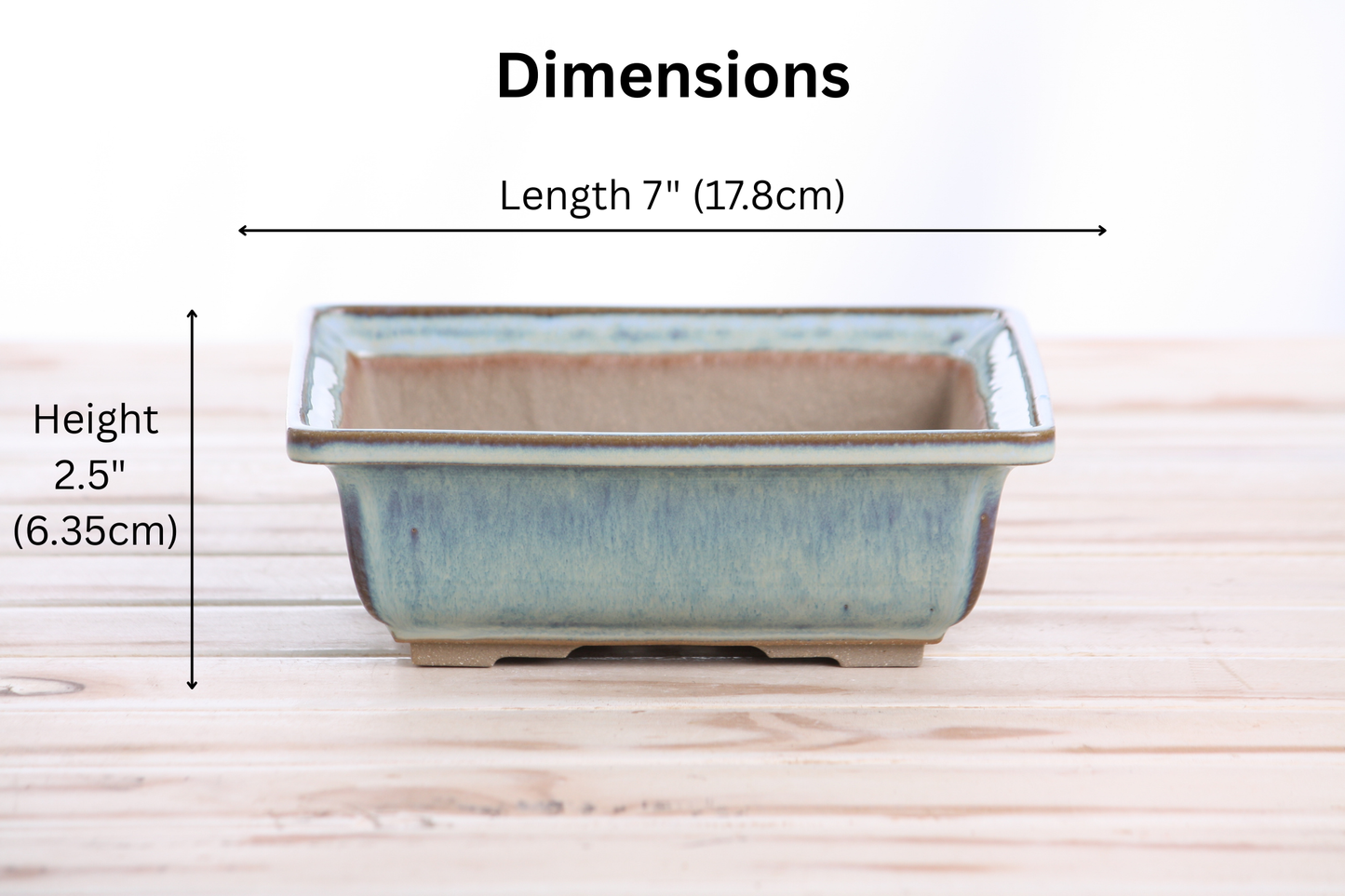 Willow Bonsai Ceramics Square Bonsai Pot 7 Inch – Low‑Profile Square Ceramic Bonsai & Succulent Planter with Accentuated Rim, High‑Fired Frost‑Proof Stoneware, Handmade in USA (Glacier)