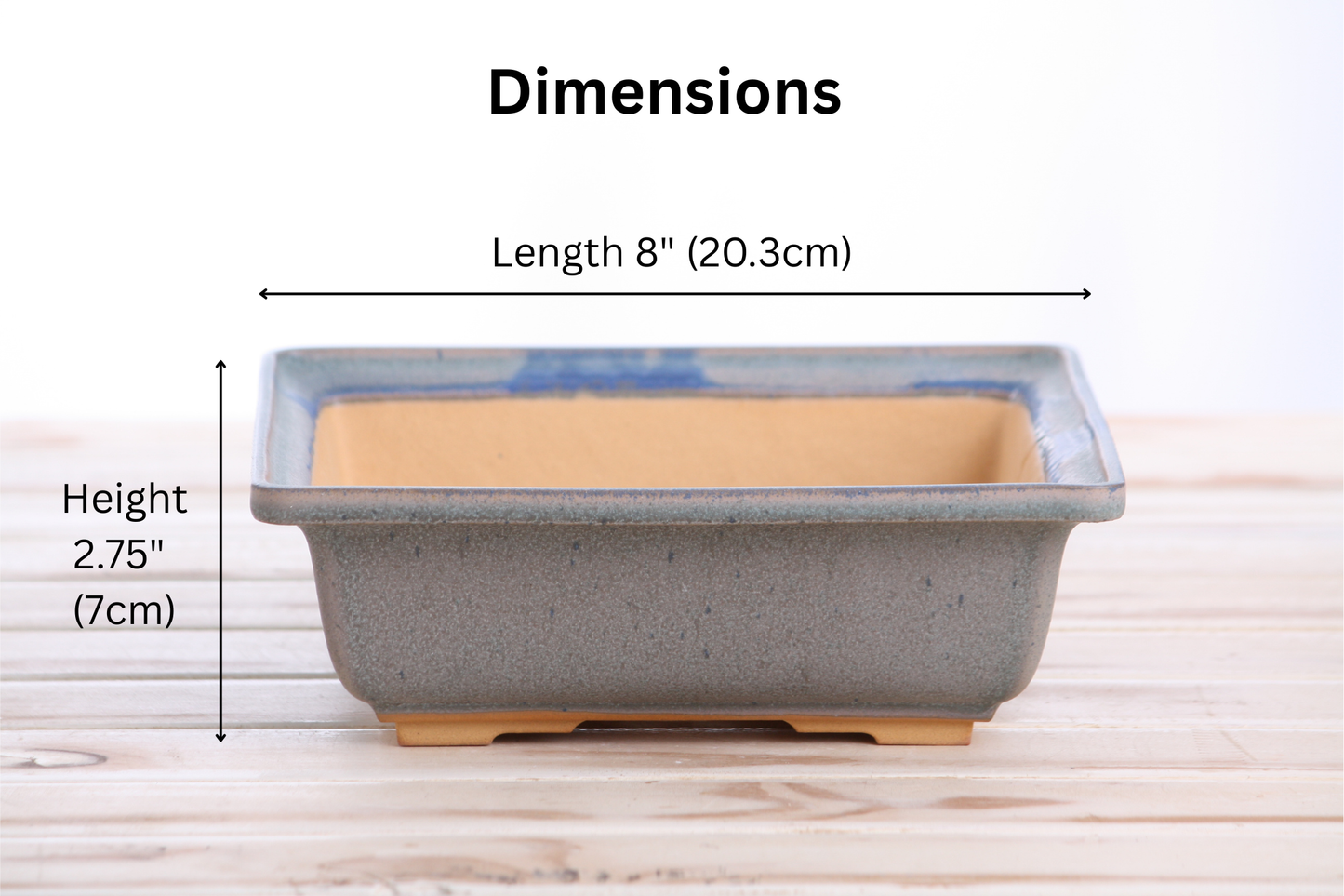Willow Bonsai Ceramics Square Bonsai Pot 8 Inch – Low‑Profile Square Ceramic Bonsai & Succulent Planter with Accentuated Rim, High‑Fired Frost‑Proof Stoneware, Handmade in USA (Ocean)