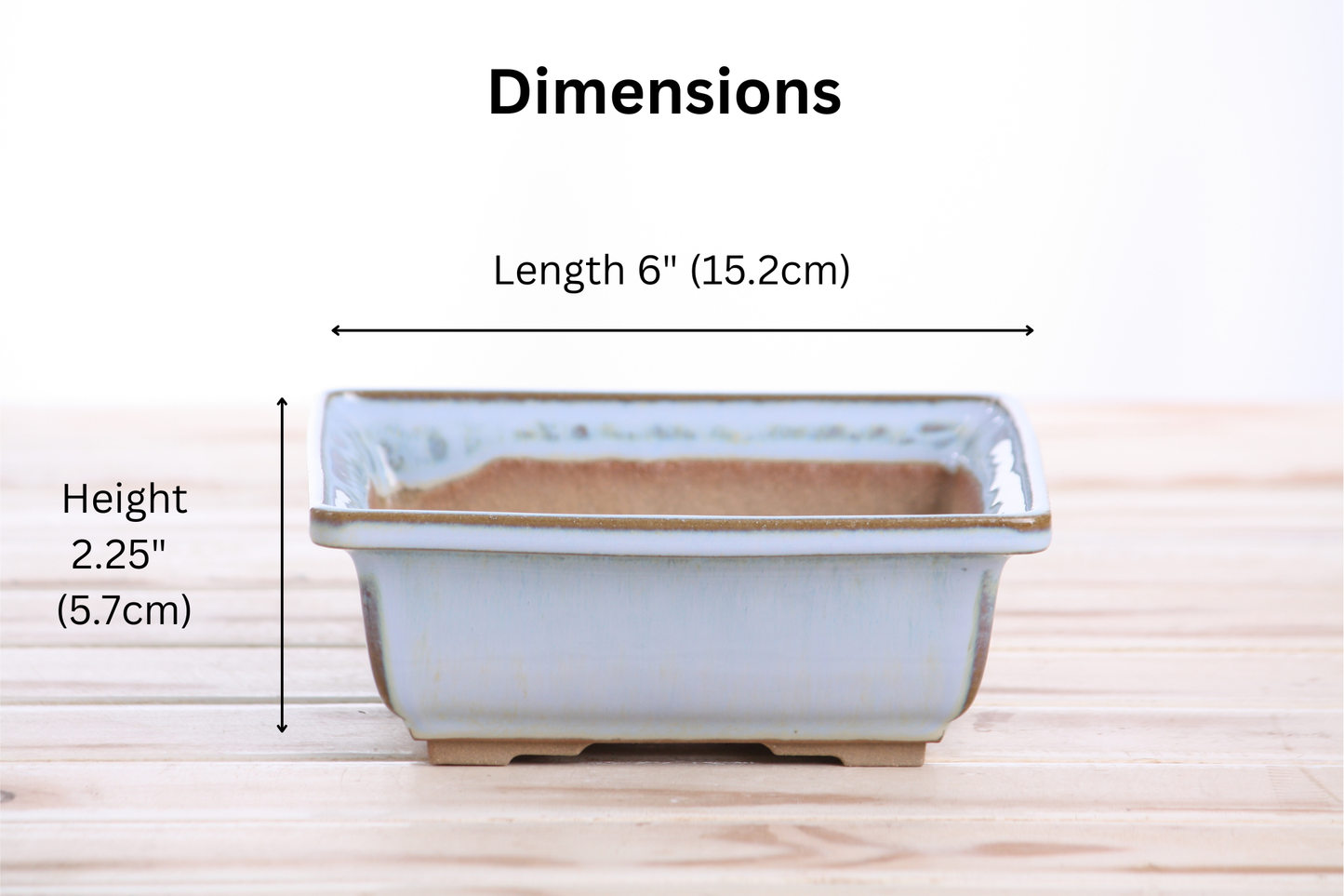 Willow Bonsai Ceramics Square Bonsai Pot 6 Inch – Low‑Profile Square Ceramic Bonsai & Succulent Planter with Accentuated Rim, High‑Fired Frost‑Proof Stoneware, Handmade in USA (Glacier)