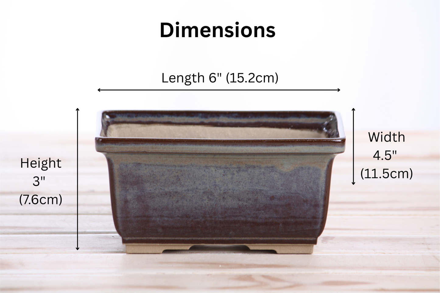 Willow Bonsai Ceramics Rectangle Deep Bonsai Pot 6 Inch – Higher‑Profile Rectangular Ceramic Bonsai & Succulent Planter with Accentuated Rim, High‑Fired Frost‑Proof Stoneware, Handmade in USA (Starry Night)