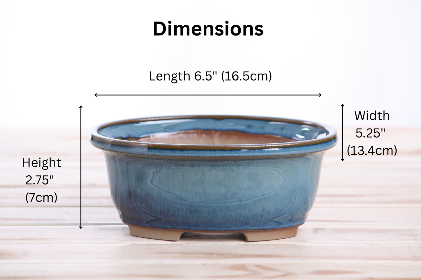 Willow Bonsai Ceramics Fat Bonsai Pot 6.5 Inch – Bold Oval Ceramic Bonsai & Succulent Planter with Accentuated Rim, High‑Fired Frost‑Proof Stoneware, Handmade in USA (Peacock)