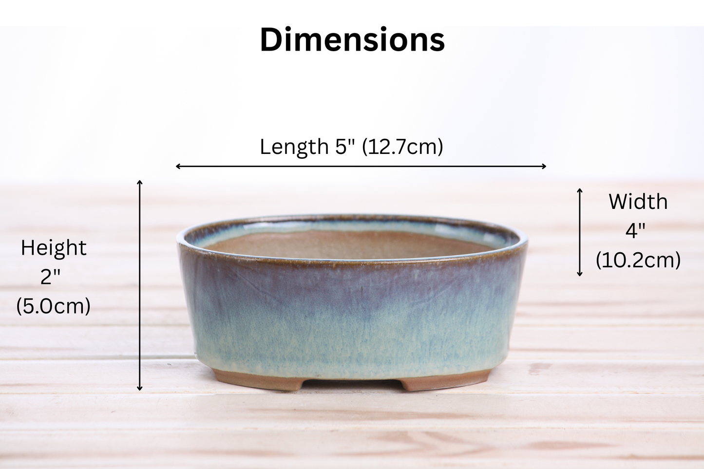 Willow Bonsai Ceramics Oval A Bonsai Pot 5 Inch – Straight‑Sided Oval Ceramic Bonsai & Succulent Planter, High‑Fired Frost‑Proof Stoneware with Drainage & Wiring Holes, Handmade in USA (Glacier)