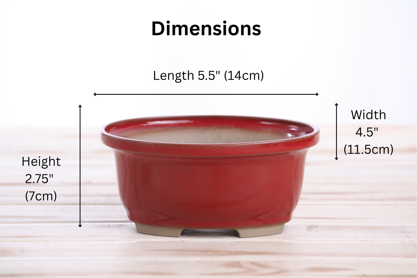 Willow Bonsai Ceramics Fat Bonsai Pot 5.5 Inch – Bold Oval Ceramic Bonsai & Succulent Planter with Accentuated Rim, High‑Fired Frost‑Proof Stoneware, Handmade in USA (Red)