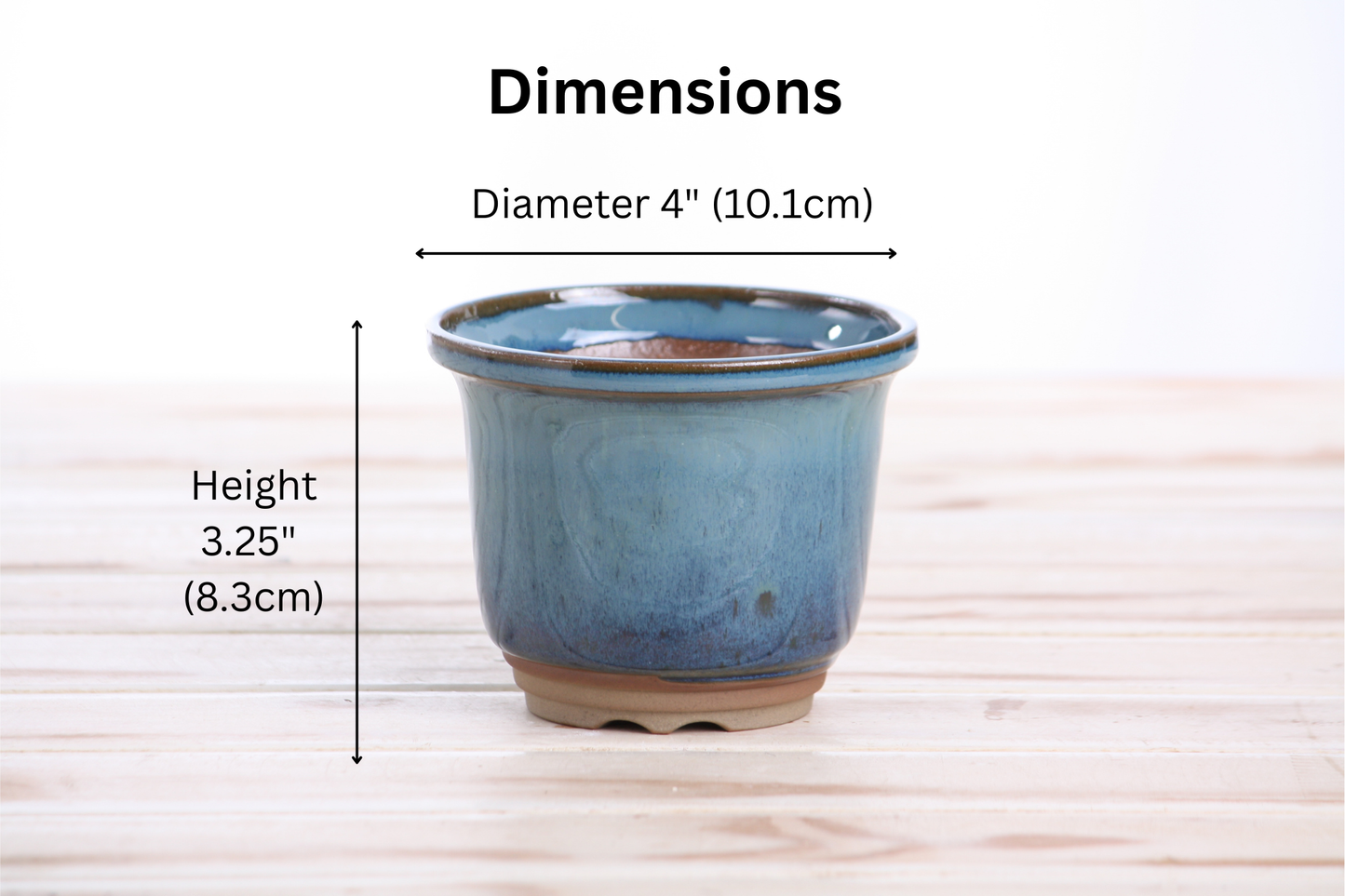 Willow Bonsai Ceramics Flute Bonsai Pot 4 Inch – Round Semi‑Cascade Ceramic Bonsai & Succulent Planter with Fluted Profile and Banded Base, High‑Fired Frost‑Proof Stoneware, Handmade in USA (Peacock)