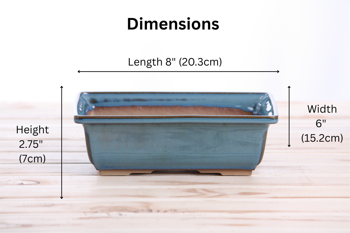 Willow Bonsai Ceramics Rectangle Bonsai Pot 8 Inch – Lower‑Profile Rectangular Ceramic Bonsai & Succulent Planter with Accentuated Rim, High‑Fired Frost‑Proof Stoneware, Handmade in USA (Peacock)
