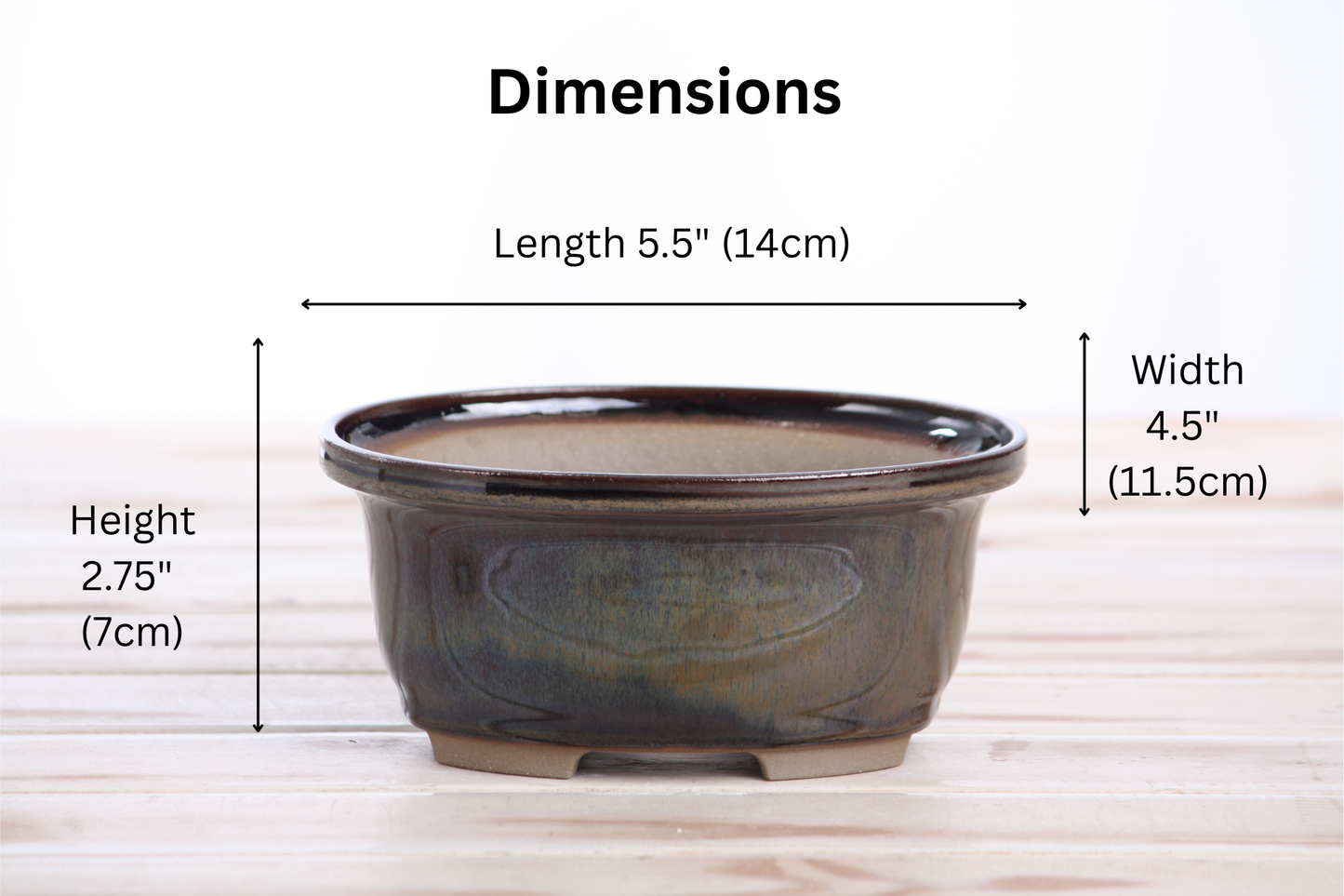 Willow Bonsai Ceramics Fat Bonsai Pot 5.5 Inch – Bold Oval Ceramic Bonsai & Succulent Planter with Accentuated Rim, High‑Fired Frost‑Proof Stoneware, Handmade in USA (Dark Honey)