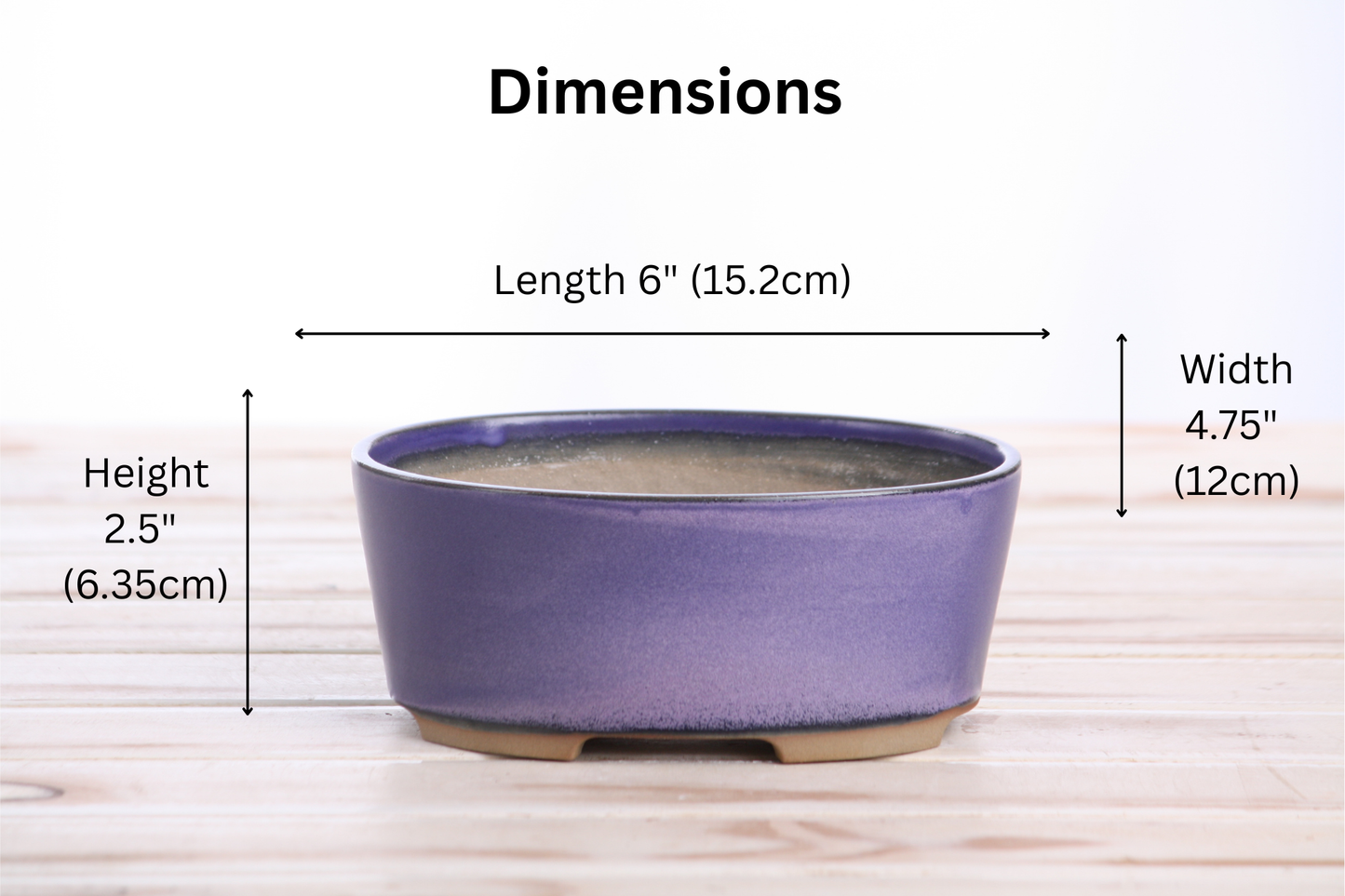 Willow Bonsai Ceramics Oval A Bonsai Pot 6 Inch – Straight‑Sided Oval Ceramic Bonsai & Succulent Planter, High‑Fired Frost‑Proof Stoneware with Drainage & Wiring Holes, Handmade in USA (Purple)