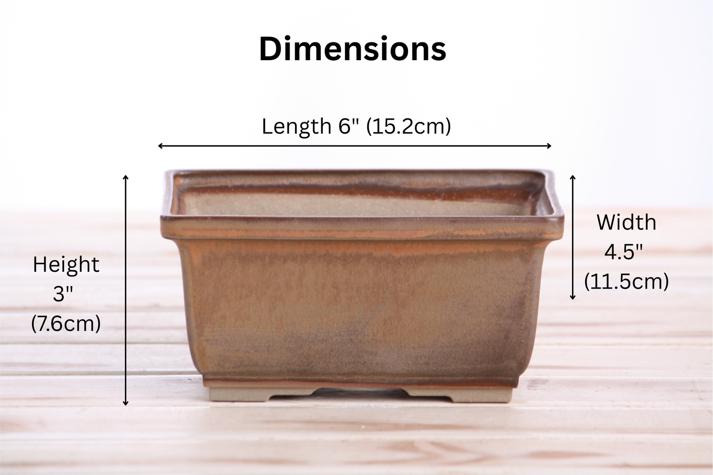 Willow Bonsai Ceramics Rectangle Deep Bonsai Pot 6 Inch – Higher‑Profile Rectangular Ceramic Bonsai & Succulent Planter with Accentuated Rim, High‑Fired Frost‑Proof Stoneware, Handmade in USA (Deep Stone)