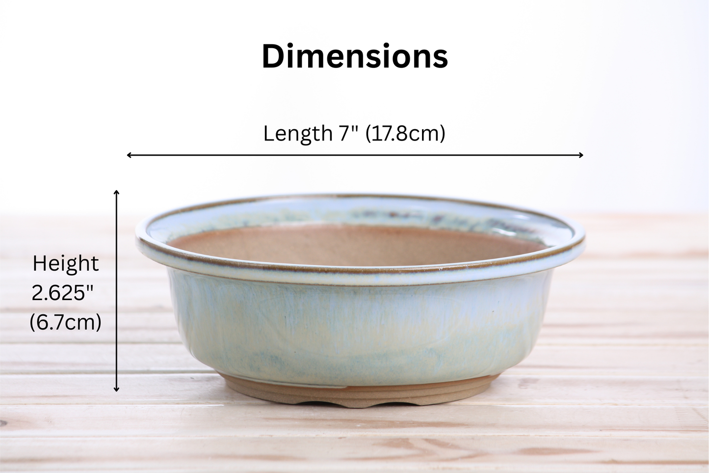 Willow Bonsai Ceramics Round Bonsai Pot 7 Inch – Round Ceramic Bonsai & Succulent Planter with Accentuated Rim and Sculpted Foot Ring, High‑Fired Frost‑Proof Stoneware, Handmade in USA (Glacier)